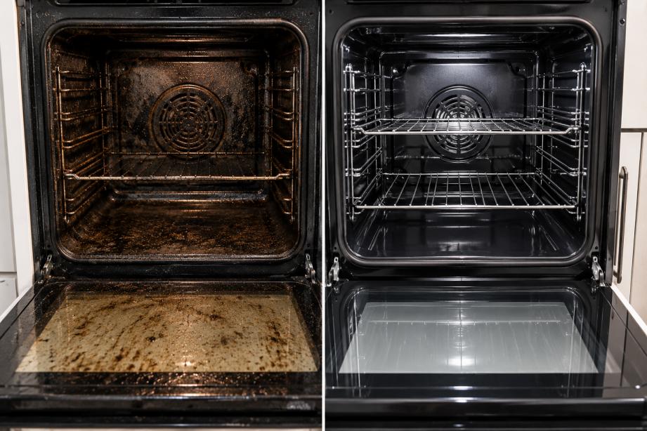 Before and after professional oven cleaning in Mandurah kitchen