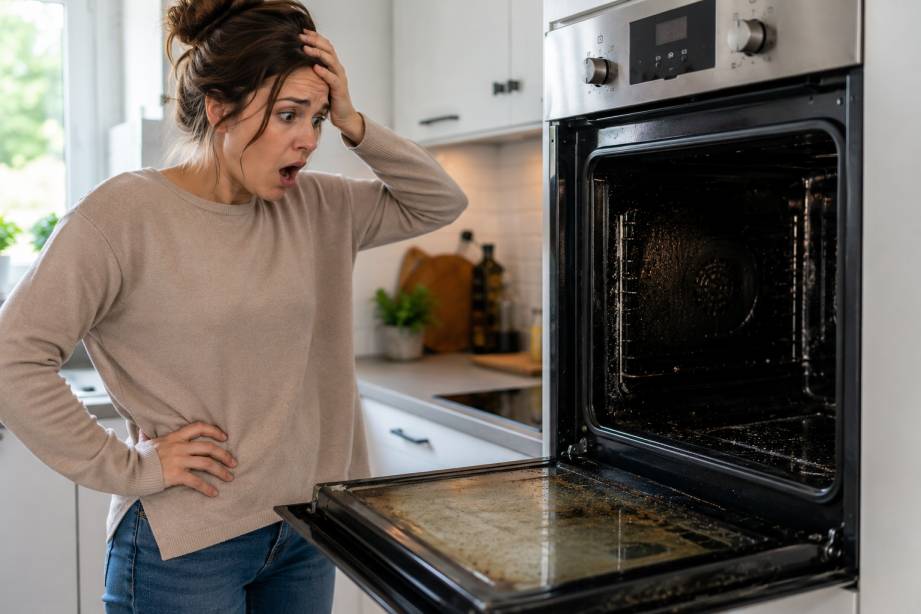 Homeowner shocked after making a mistake while cleaning a dirty oven herself