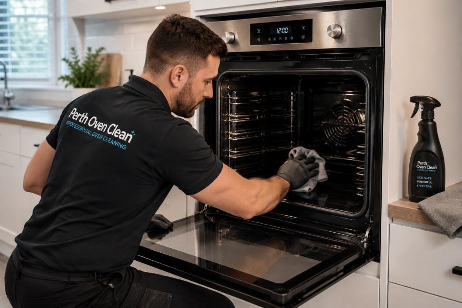 Professional oven cleaner servicing oven in Mandurah kitchen