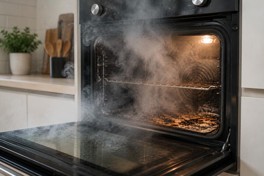 Smoky oven caused by grease and carbon buildup in Mandurah home