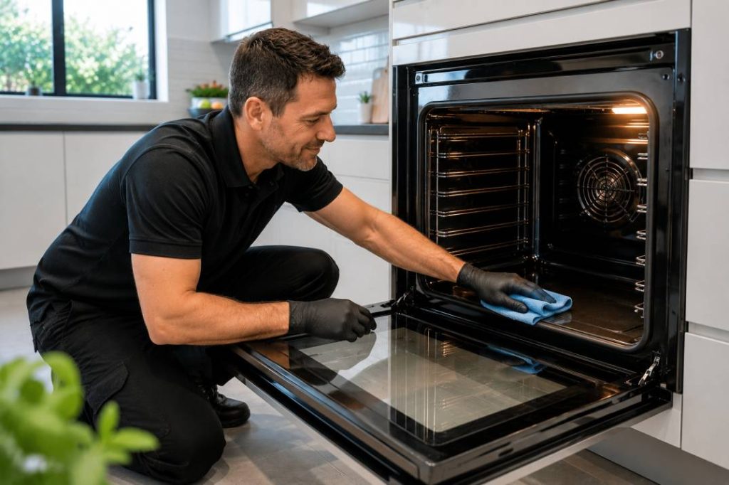 Professional oven cleaning service in Mandurah cleaning a modern kitchen oven