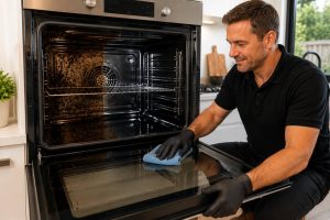Professional oven cleaning service in Mandurah showing a large oven being cleaned by Perth Oven Clean