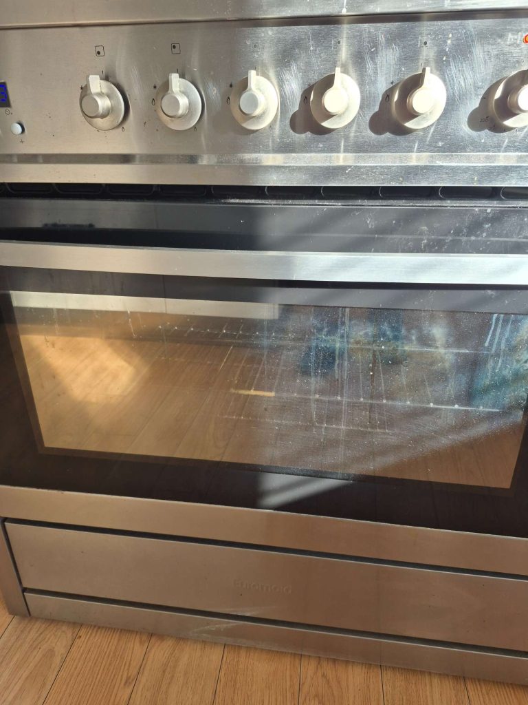 Before professional oven cleaning of a stainless steel freestanding oven in Falcon, Mandurah by Perth Oven Clean